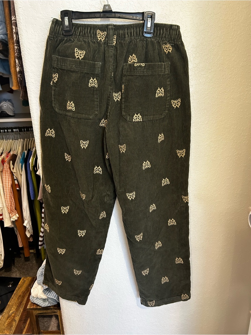 Urban Outfitters Olive Green Corduroy Drawstring pants with Embroidered insects - Picture 3 of 7